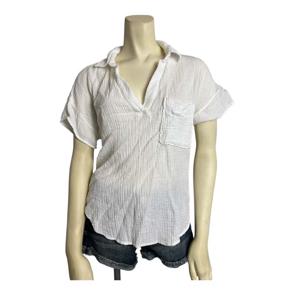 Cloth & Stone Gauze Summer Top Shirt Blouse Semi Sheer Lightweight Cruise Vacay